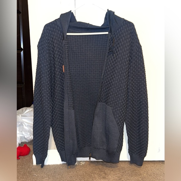 Zaitun Mens Navy Blue Hooded Jacket Long Sleeve Solid Knitted MEDIUM - Picture 2 of 8